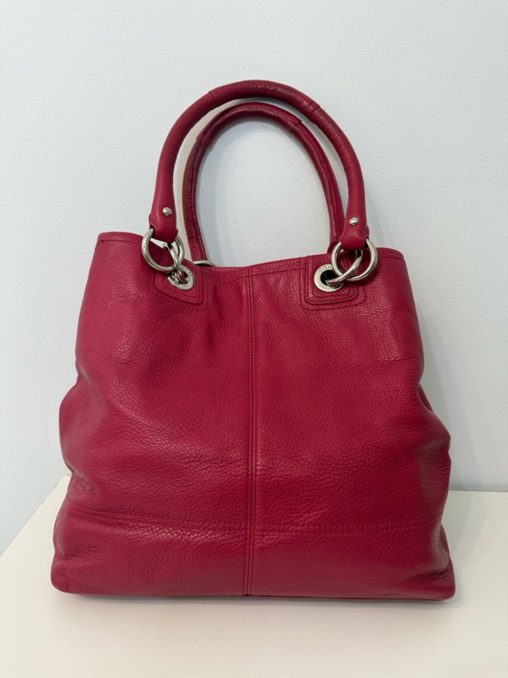 Coach Red Pebble Leather Hampton TurnLock F15694 Shoulder Bag Purse Hobo - Picture 5 of 17